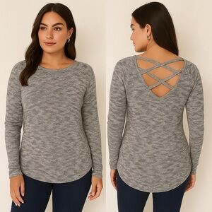 Express Gray Long Sleeve Top with Crisscross Back